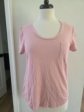 LOFT Light Pink Scoop Pocket Tee